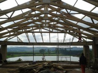 Image of Roof trusses and roof erection.